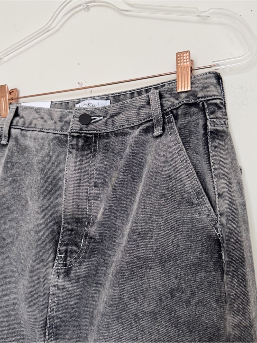Love fire Gray Acid Wash Cargo Denim Midi Skirt High Rise Utility Style Size 5 - Picture 4 of 12